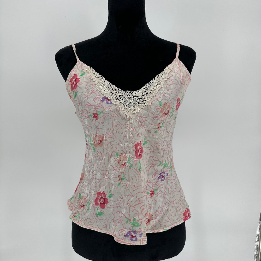 Vintage Delicates Light Pink‎ Floral 100% Silk Cami Top Sleep Intimates Medium